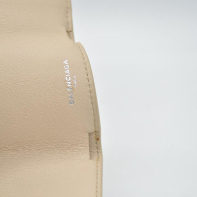 $450 BALENCIAGA Envelope Trifold Compact Wallet Beige CONSIGNMENT 10020290