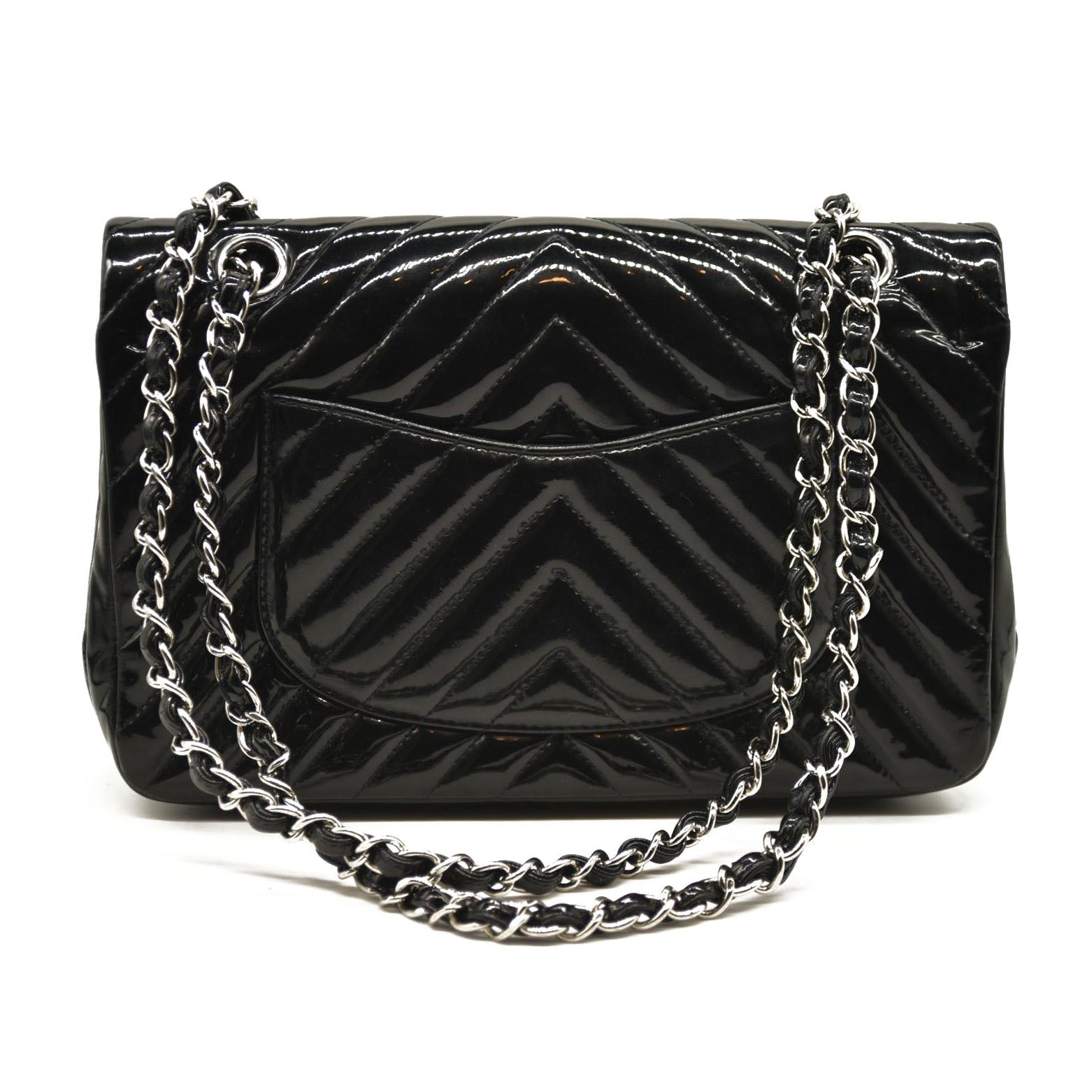 Chanel Patent Chevron Quilted Medium Double Flap Black