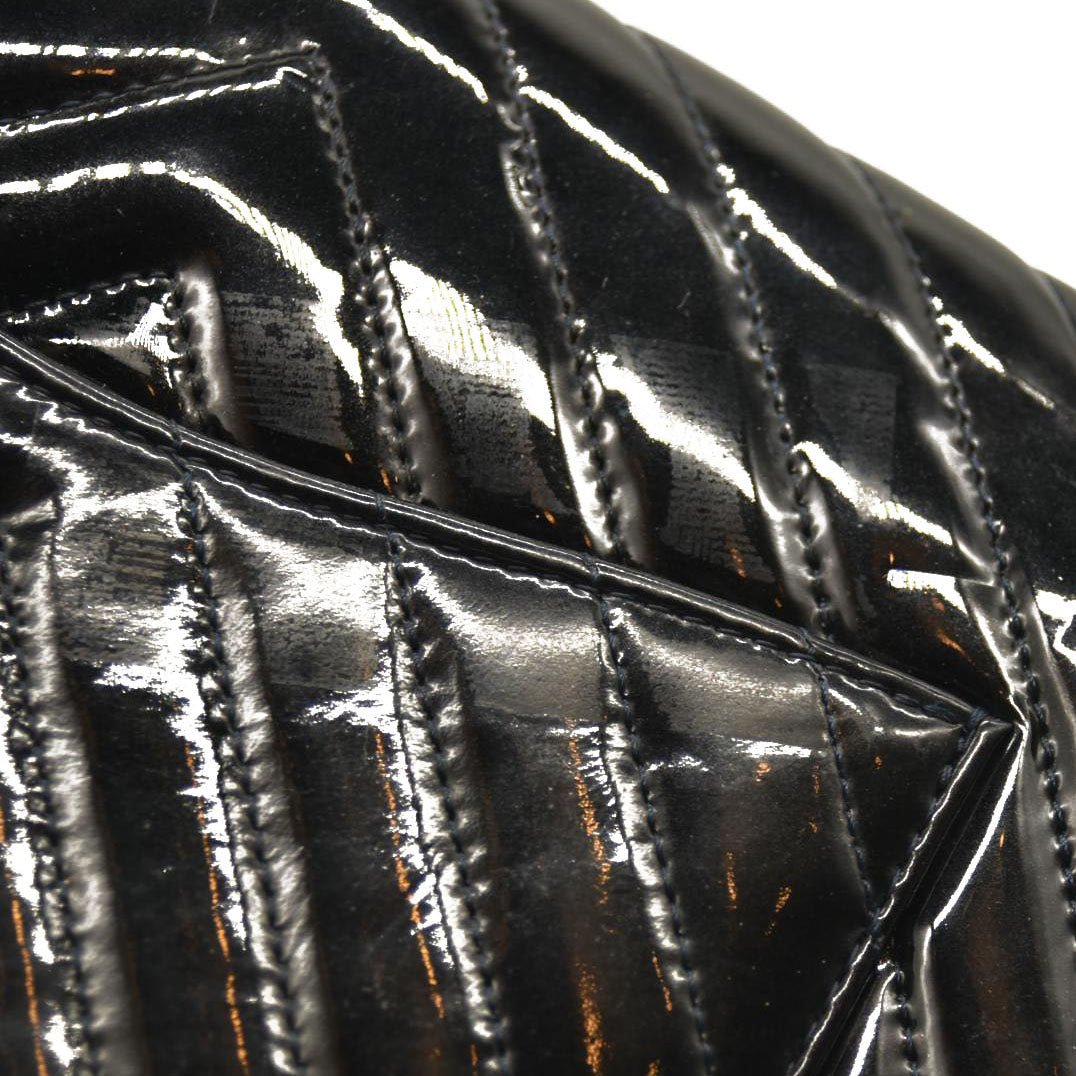 Chanel Patent Chevron Quilted Medium Double Flap Black