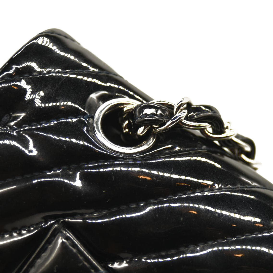 Chanel Patent Chevron Quilted Medium Double Flap Black