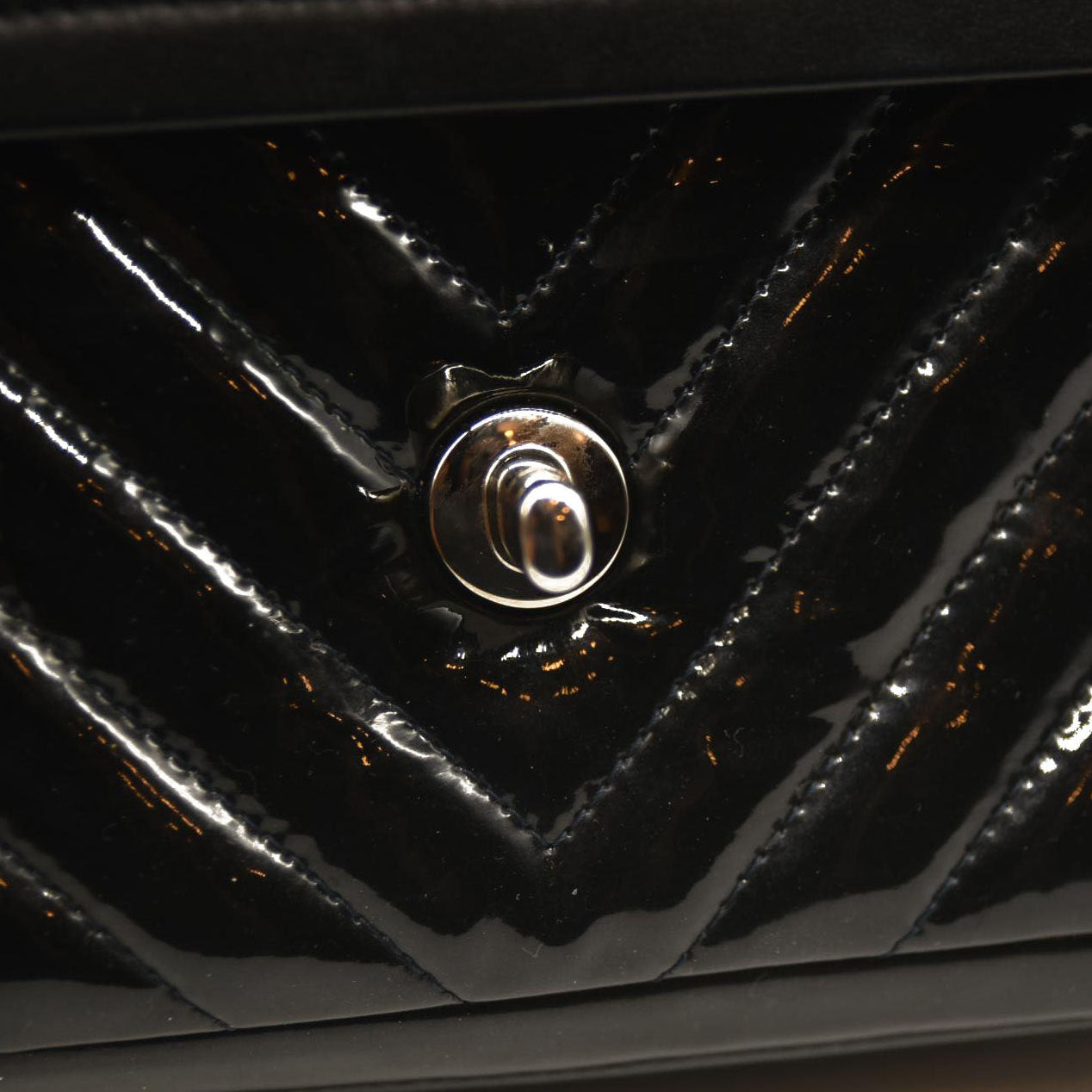 Chanel Patent Chevron Quilted Medium Double Flap Black