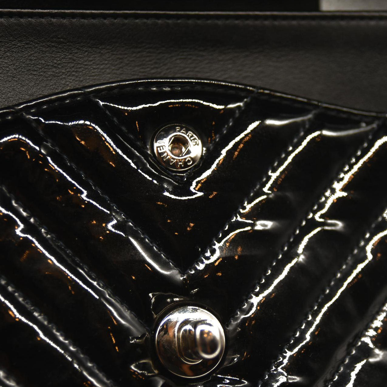 Chanel Patent Chevron Quilted Medium Double Flap Black