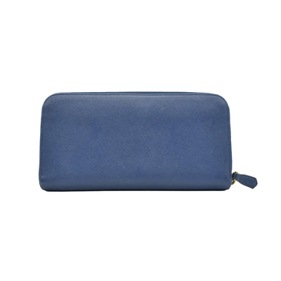 $695 PRADA Saffiano Bow Wallet Blue CONSIGNMENT