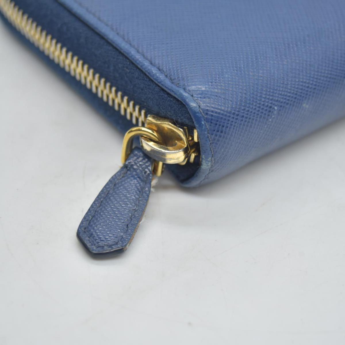 $695 PRADA Saffiano Bow Wallet Blue CONSIGNMENT