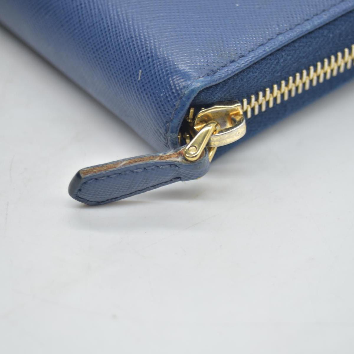 $695 PRADA Saffiano Bow Wallet Blue CONSIGNMENT