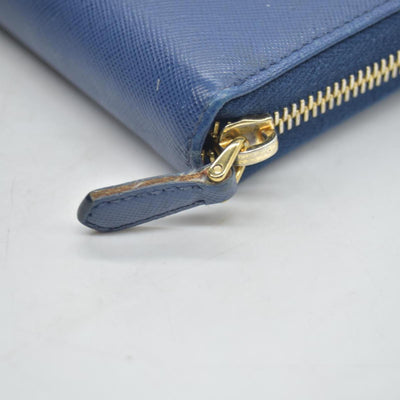 $695 PRADA Saffiano Bow Wallet Blue CONSIGNMENT