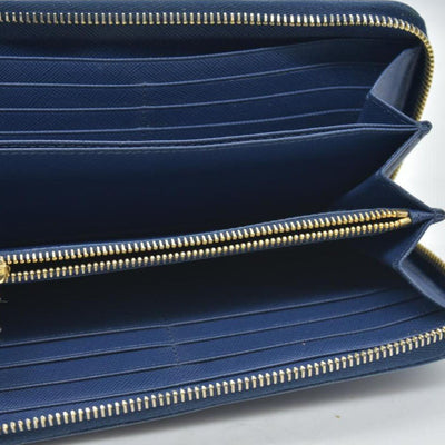 $695 PRADA Saffiano Bow Wallet Blue CONSIGNMENT