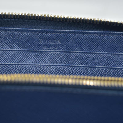 $695 PRADA Saffiano Bow Wallet Blue CONSIGNMENT