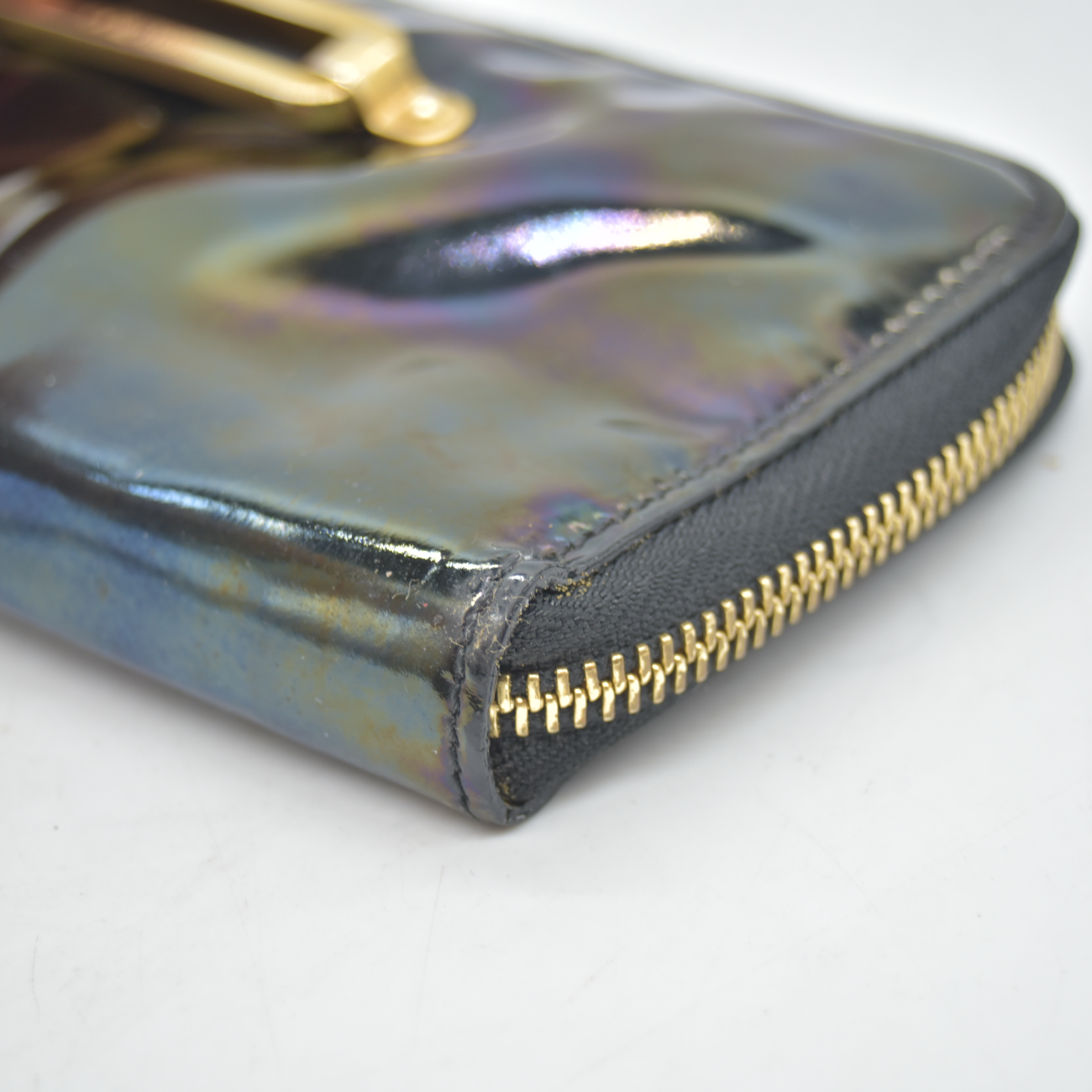 $595 Jimmy Choo CONSIGNMENT Wallet Black Zip Around Petrol Patent