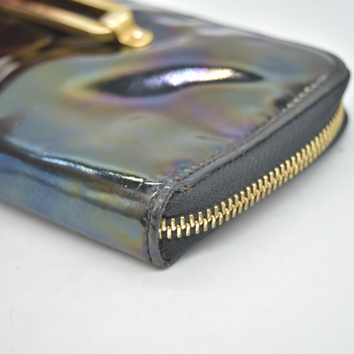 $595 Jimmy Choo CONSIGNMENT Wallet Black Zip Around Petrol Patent