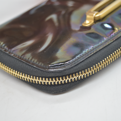 $595 Jimmy Choo CONSIGNMENT Wallet Black Zip Around Petrol Patent