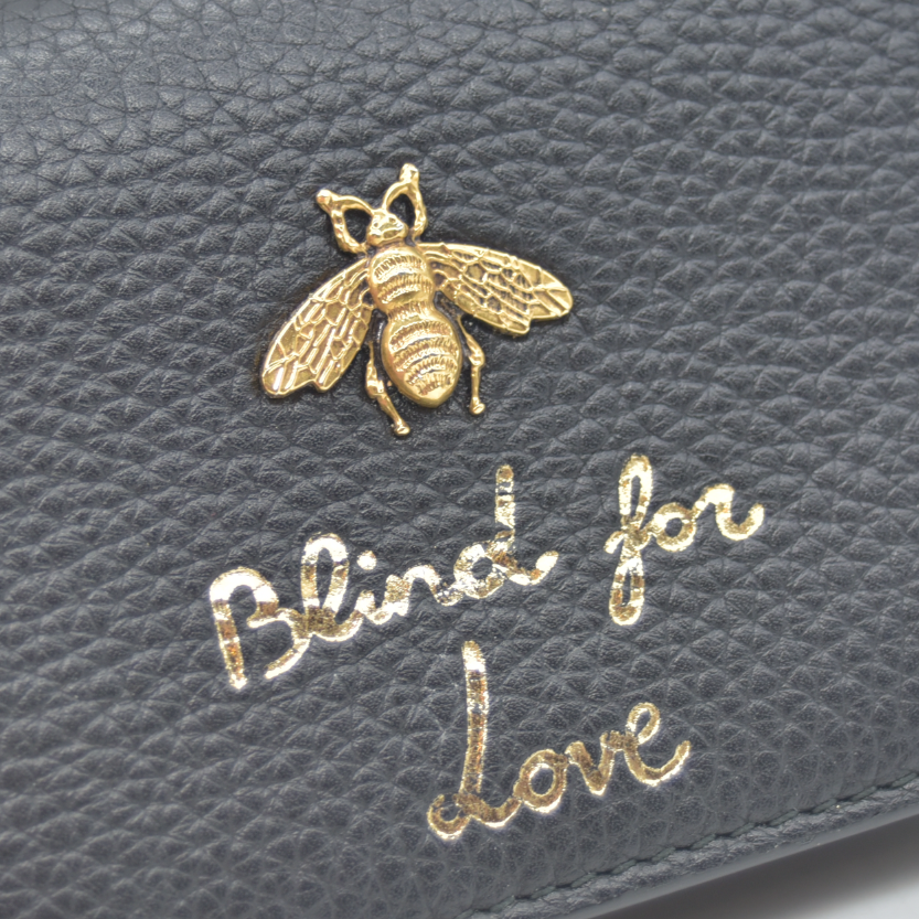 $550 2019 Gucci Calfskin Blind for Love Card Case Black CONSIGNMENT