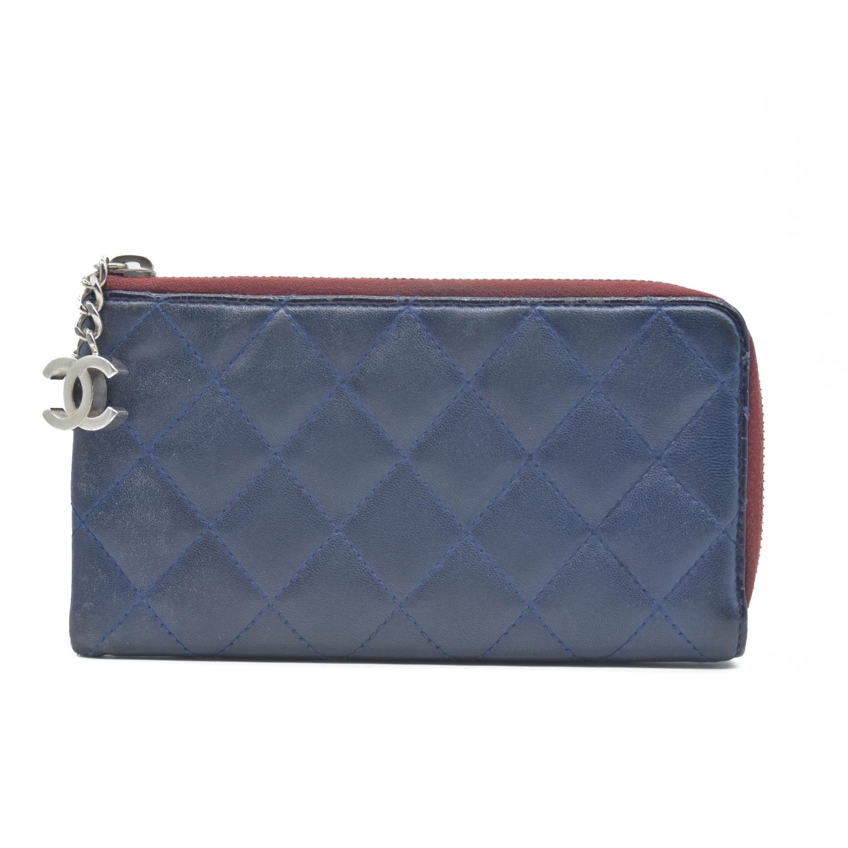 Chanel Long Quilted Charm Wallet CC Navy Blue CONSIGNMENT