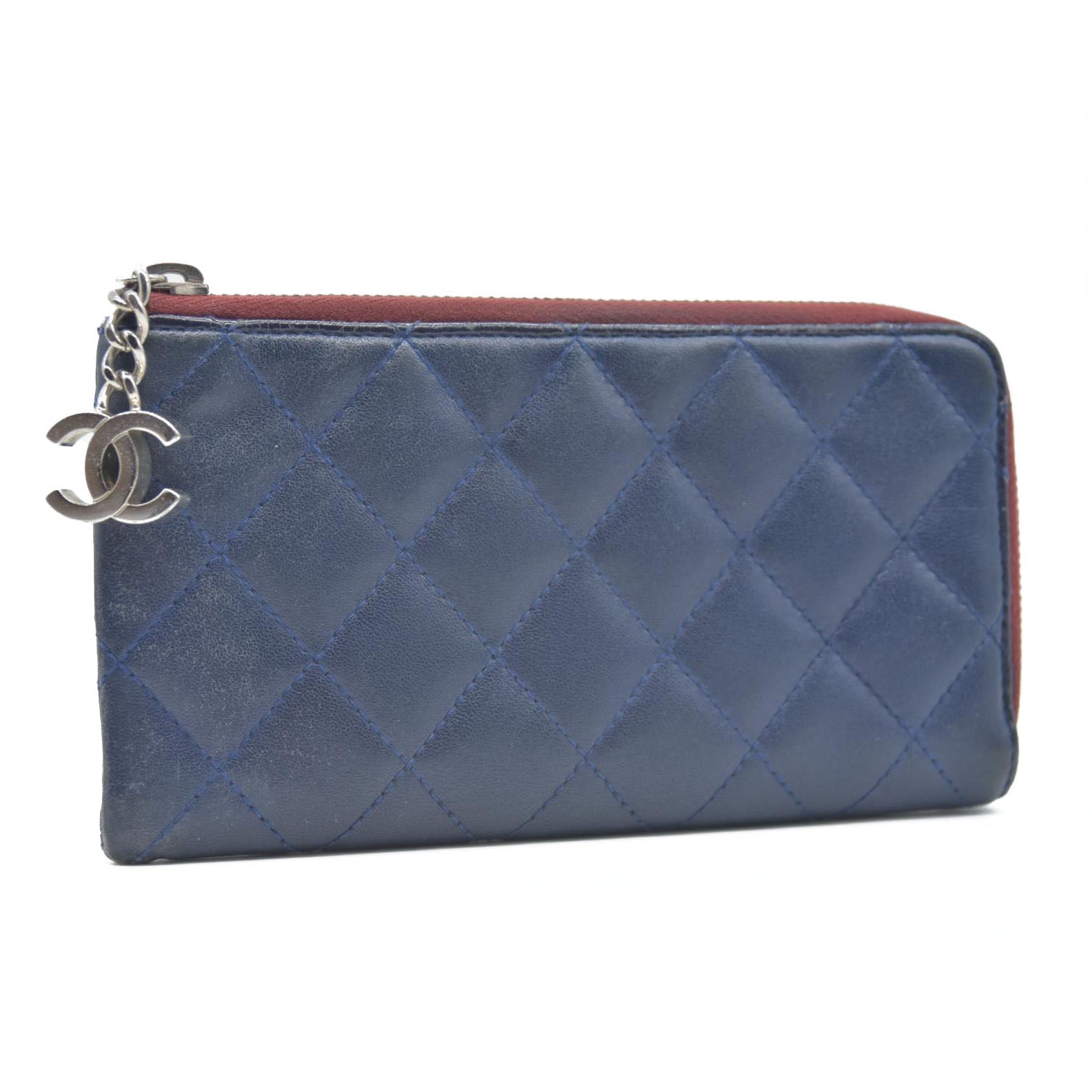 Chanel Long Quilted Charm Wallet CC Navy Blue CONSIGNMENT