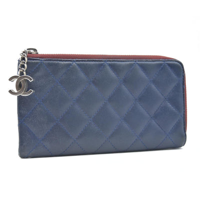 Chanel Long Quilted Charm Wallet CC Navy Blue CONSIGNMENT