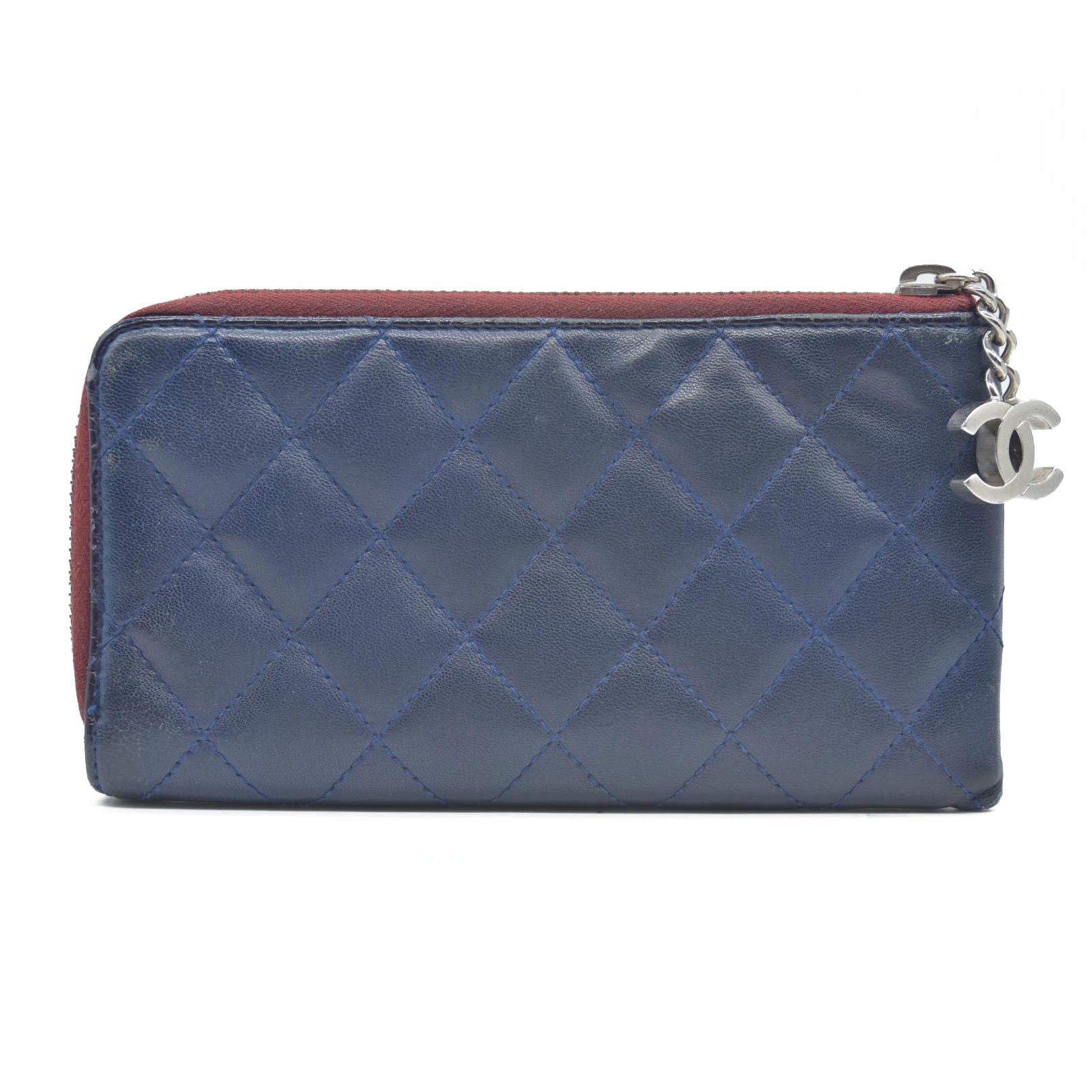 Chanel Long Quilted Charm Wallet CC Navy Blue CONSIGNMENT