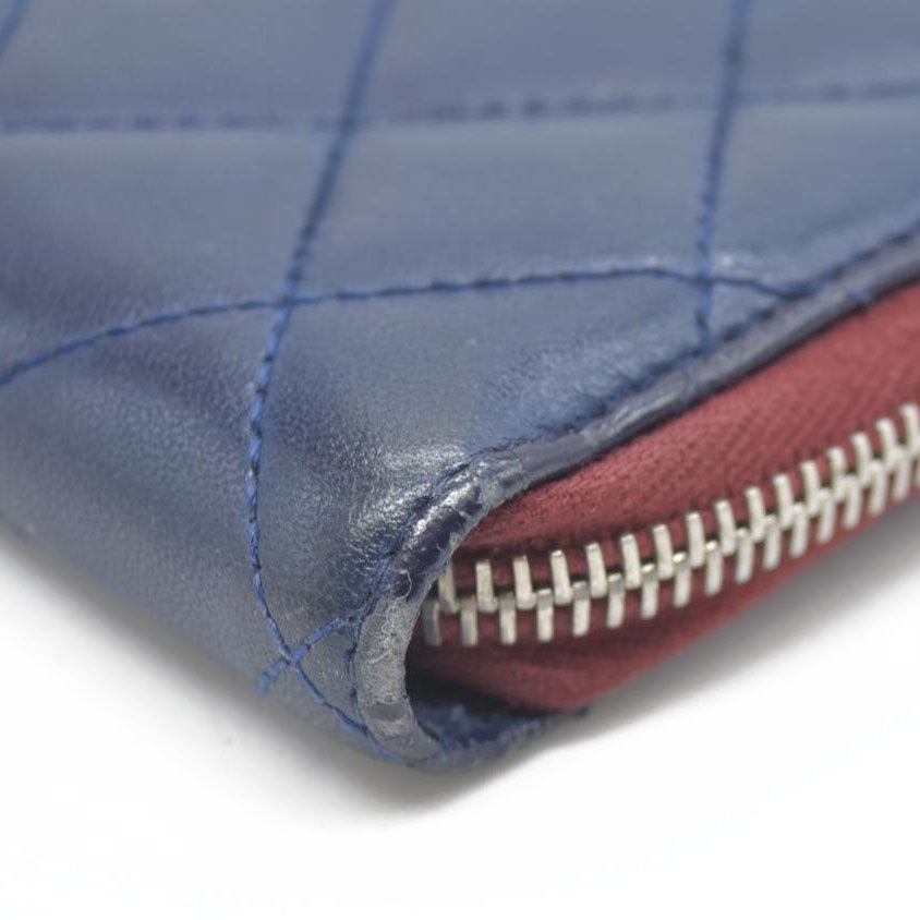 Chanel Long Quilted Charm Wallet CC Navy Blue CONSIGNMENT