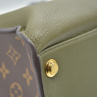 $4700 2020 Louis Vuitton Calfskin Monogram On My Side MM Laurier Green Toffee Latte Beige