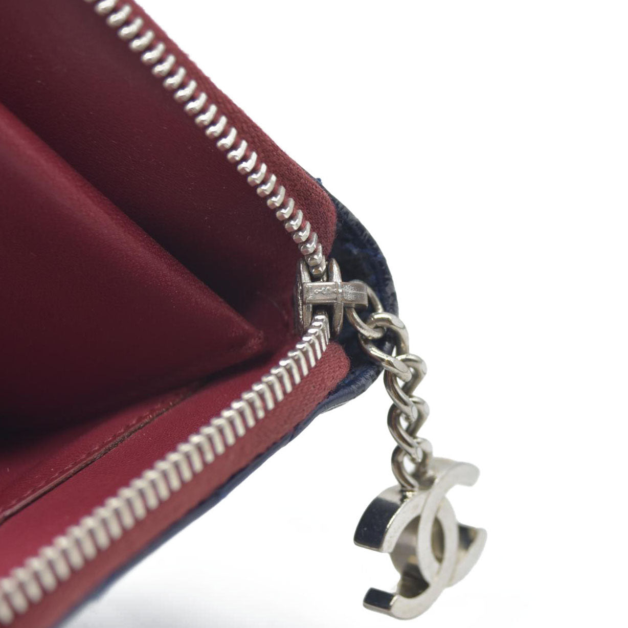Chanel Long Quilted Charm Wallet CC Navy Blue CONSIGNMENT