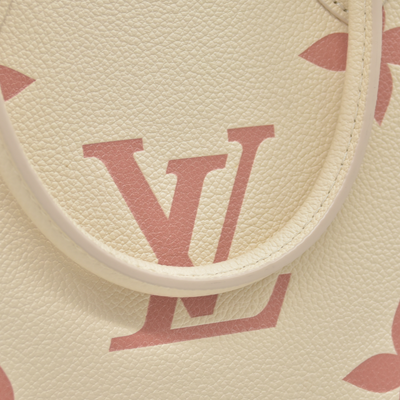 $3500 Louis Vuitton Rose Trianon/Creme Monogram Giant Empreinte Leather Onthego MM Bag