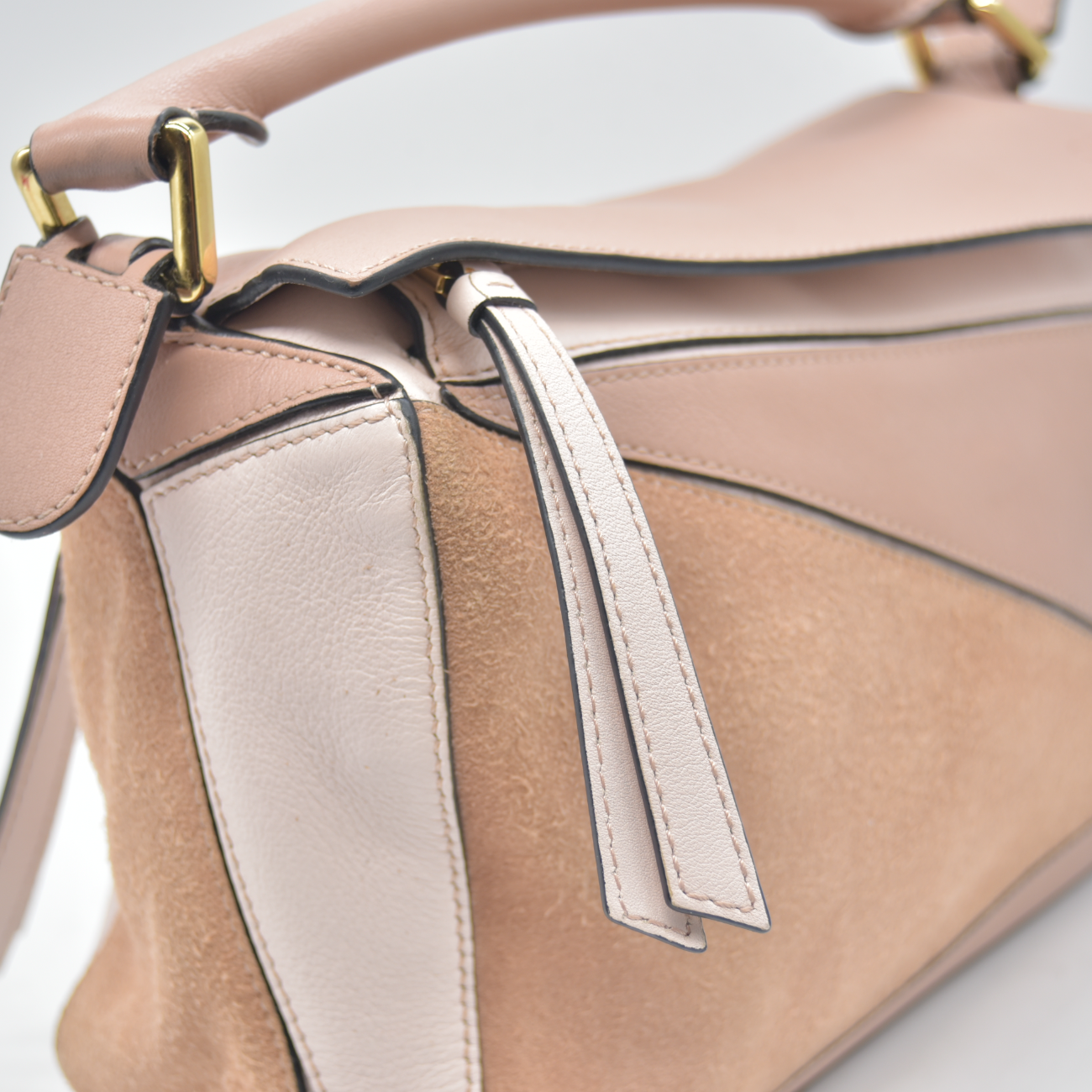 $3850 2017 Loewe Calfskin Suede Small Puzzle Bag Blush