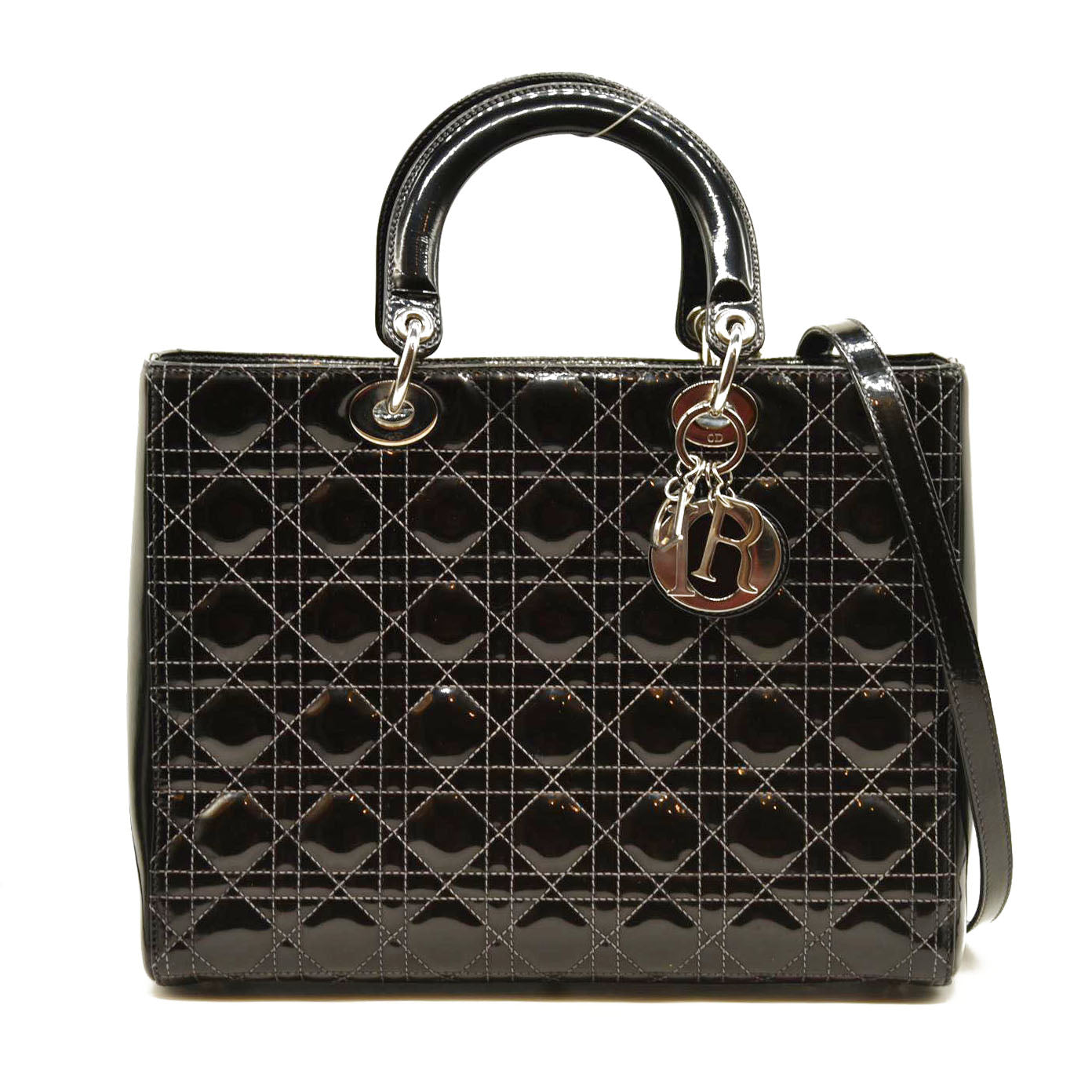 Christian Dior  Crinkled Patent Cannage Large Lady Dior Black