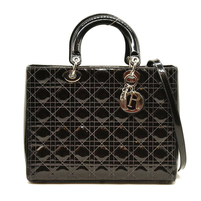 Christian Dior  Crinkled Patent Cannage Large Lady Dior Black