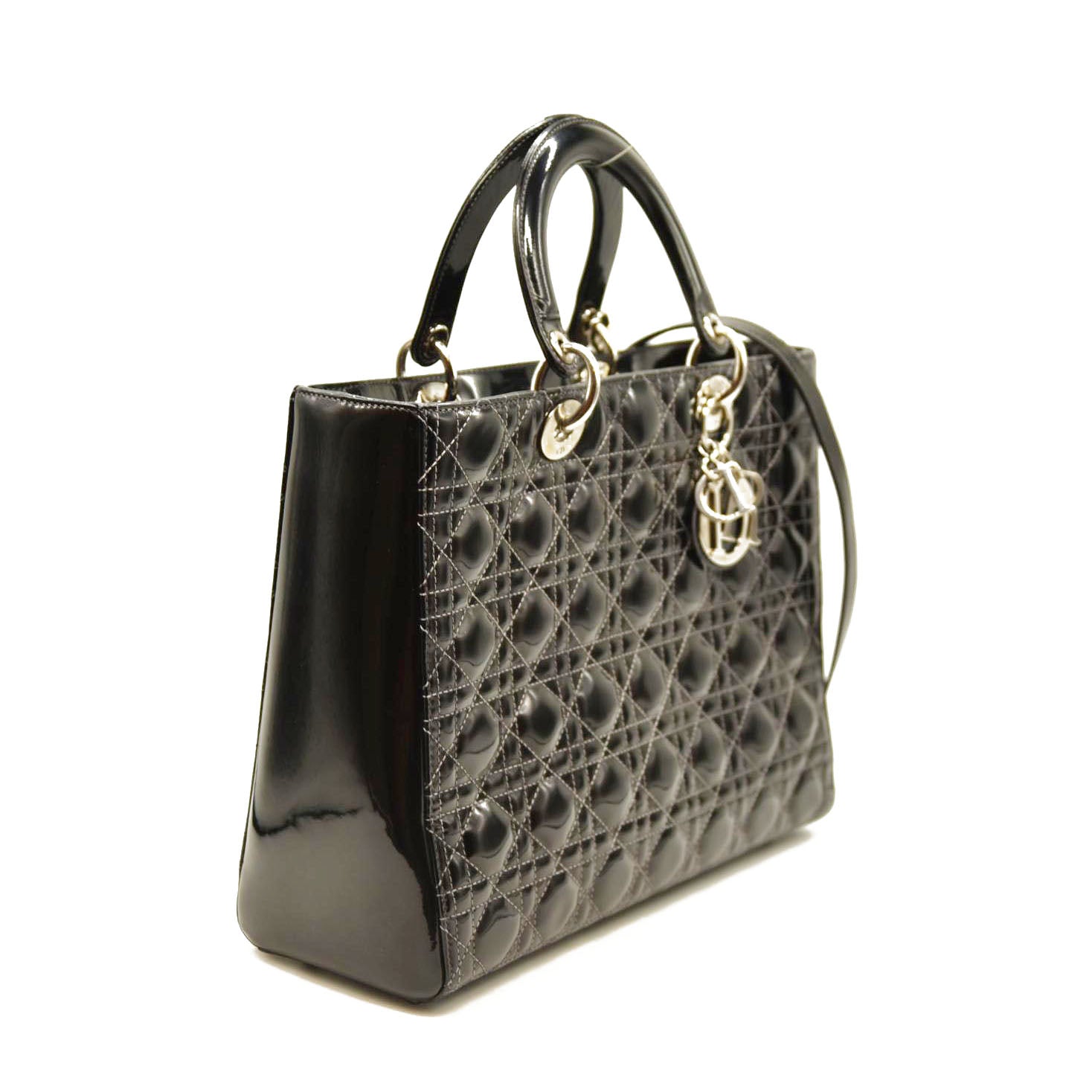 Christian Dior  Crinkled Patent Cannage Large Lady Dior Black