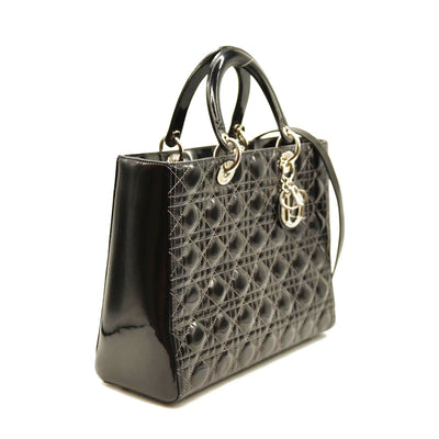 Christian Dior  Crinkled Patent Cannage Large Lady Dior Black