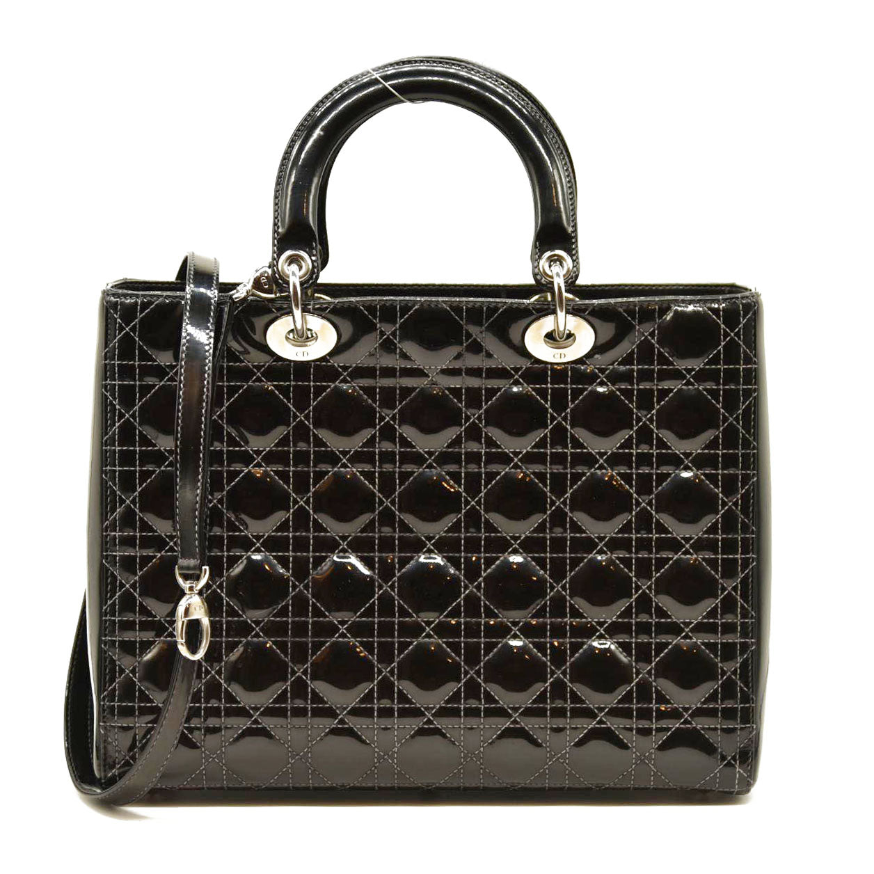 Christian Dior  Crinkled Patent Cannage Large Lady Dior Black