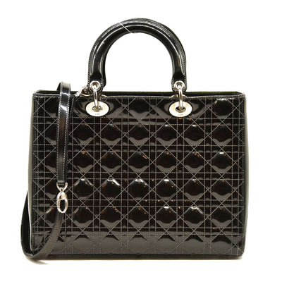 Christian Dior  Crinkled Patent Cannage Large Lady Dior Black