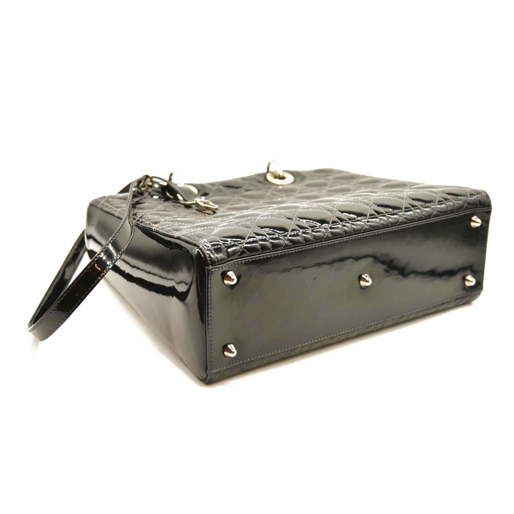 Christian Dior  Crinkled Patent Cannage Large Lady Dior Black