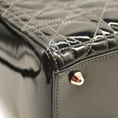 Christian Dior  Crinkled Patent Cannage Large Lady Dior Black