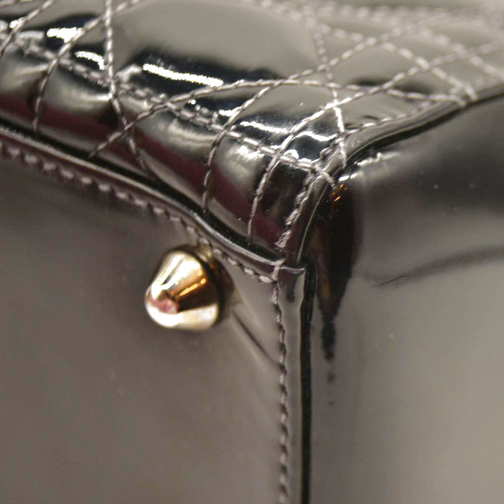 Christian Dior  Crinkled Patent Cannage Large Lady Dior Black