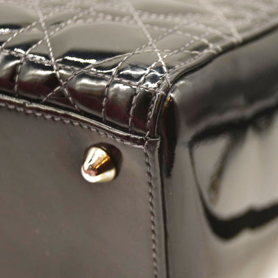 Christian Dior  Crinkled Patent Cannage Large Lady Dior Black