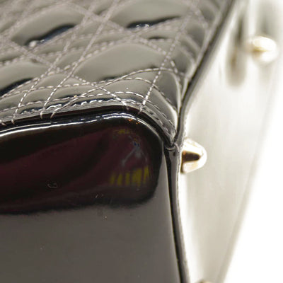 Christian Dior  Crinkled Patent Cannage Large Lady Dior Black