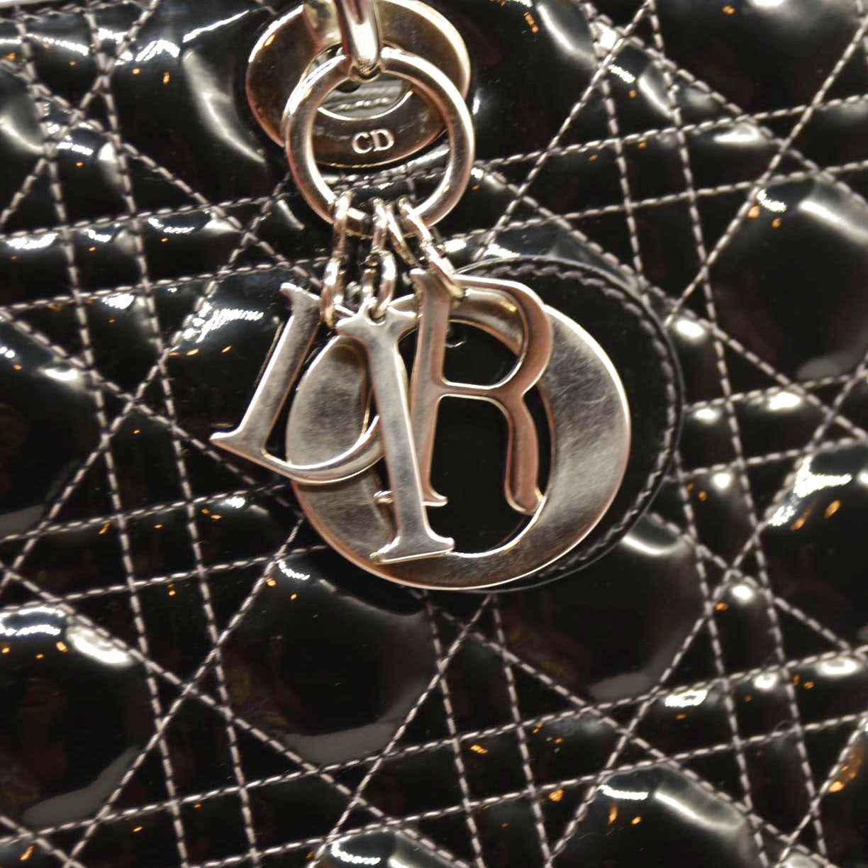 Christian Dior  Crinkled Patent Cannage Large Lady Dior Black