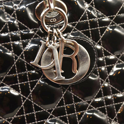 Christian Dior  Crinkled Patent Cannage Large Lady Dior Black