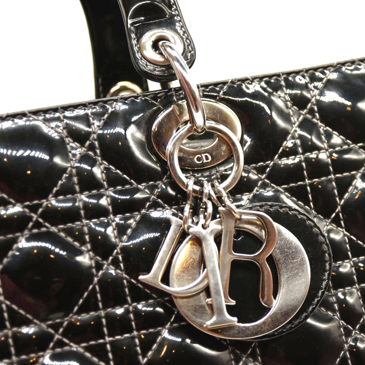 Christian Dior  Crinkled Patent Cannage Large Lady Dior Black