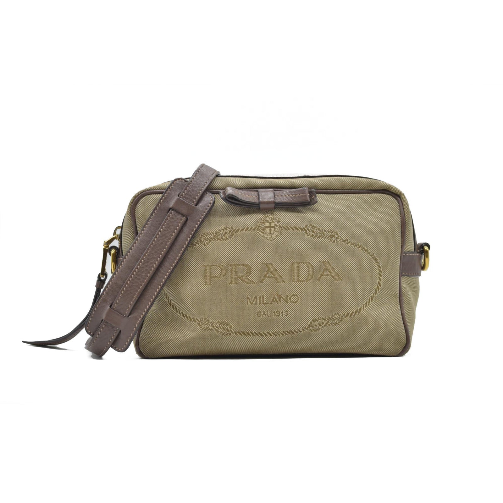 $1650 Prada Jacquard Logo Camera Bag Corda Bruciato
