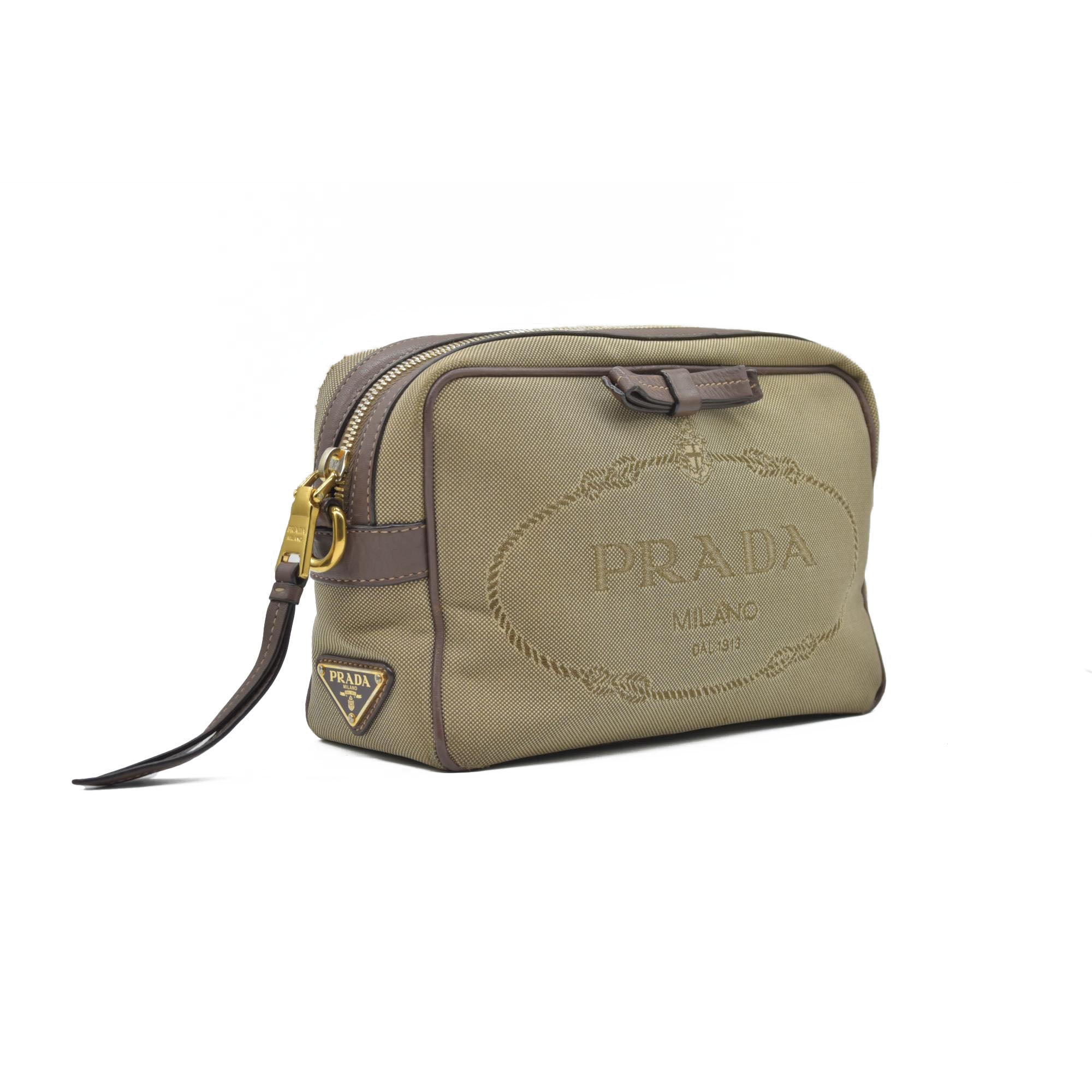 $1650 Prada Jacquard Logo Camera Bag Corda Bruciato