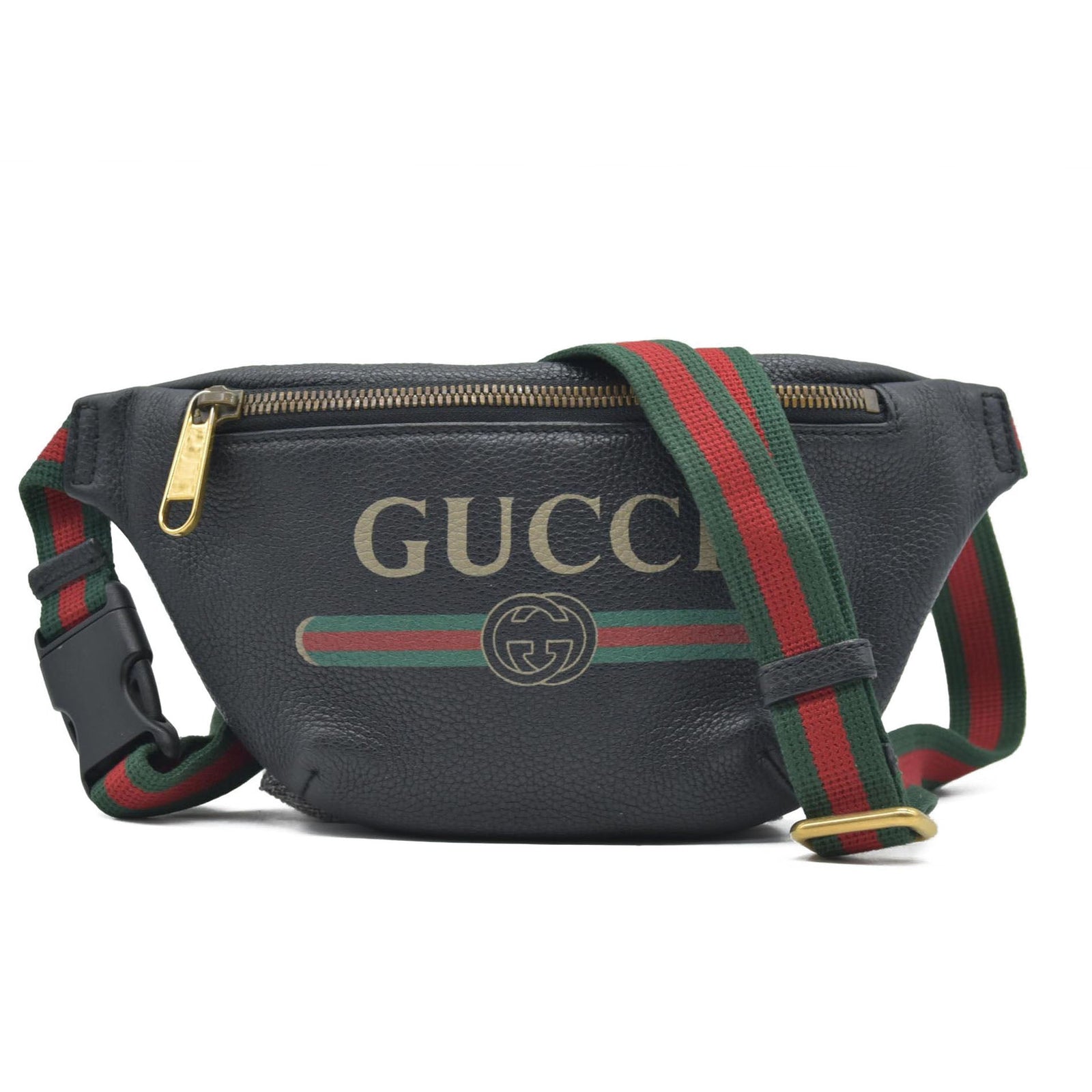 $1290 Gucci Grained Calfskin Small Logo Belt Bag Black
