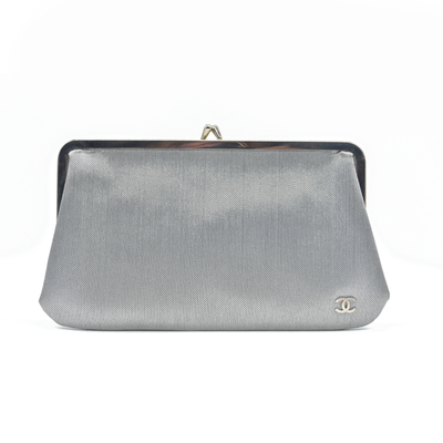 Chanel Kisslock Metallic Silver Clutch