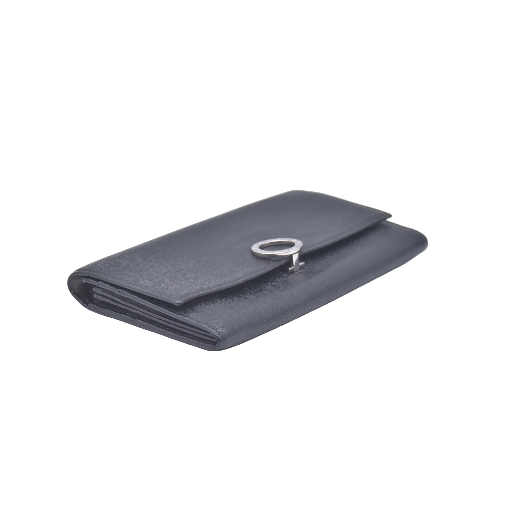 $790 BVLGARI Leather Bifold Long Wallet Black CONSIGNMENT 10021048