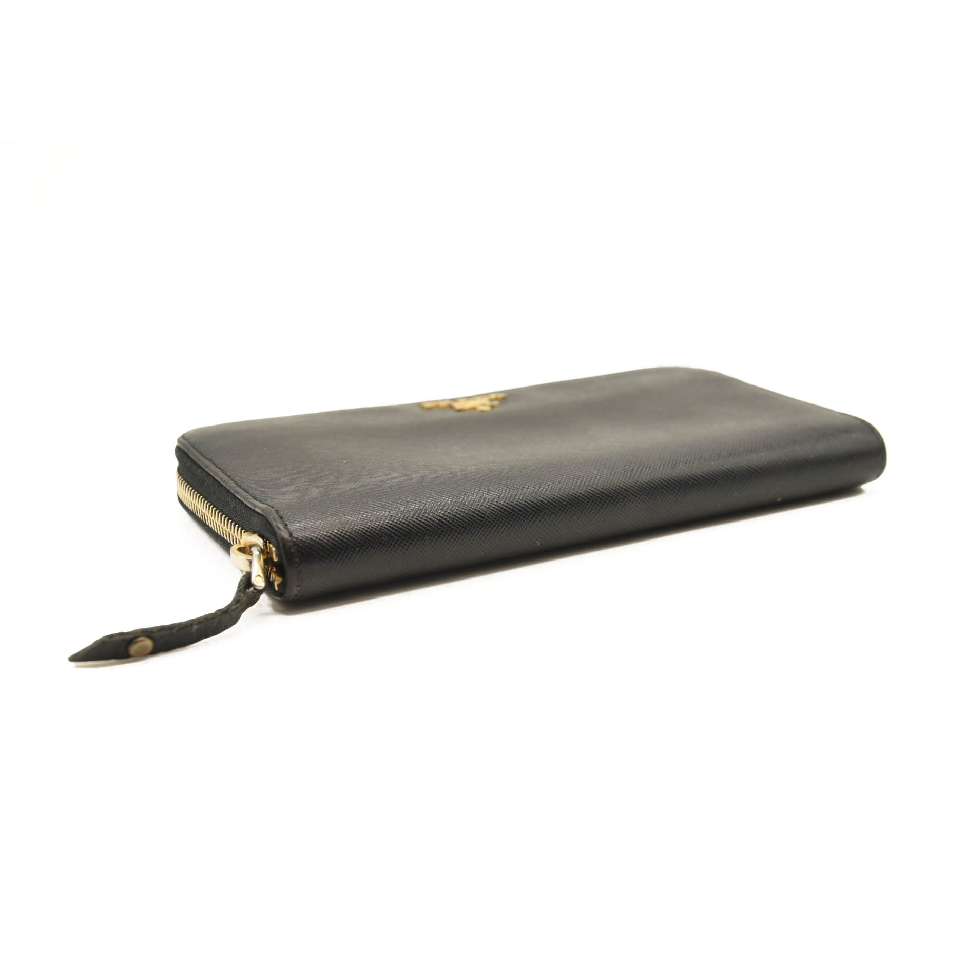 PRADA Saffiano Zip Around Wallet Black