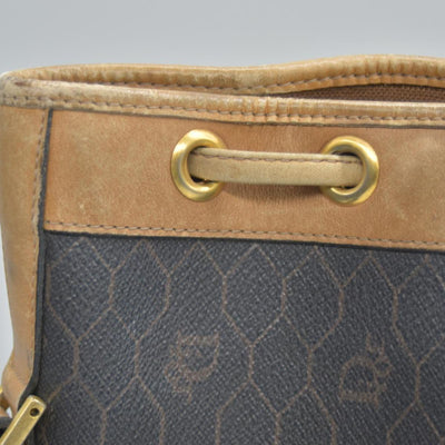 $1150 Christian Dior Vintage Coated Canvas Honeycomb Bucket Bag Tan Brown CONSIGNMENT