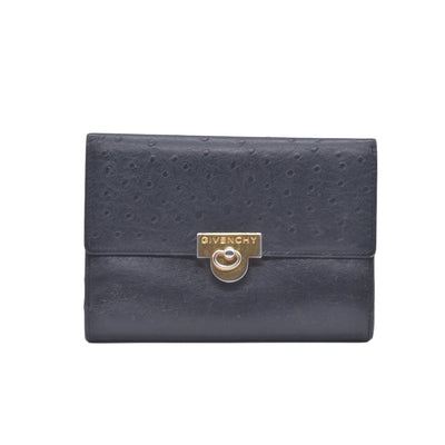 $590 Givenchy Black Ostrich-Effect Leather Clasp Wallet  CONSIGNMENT 10021039