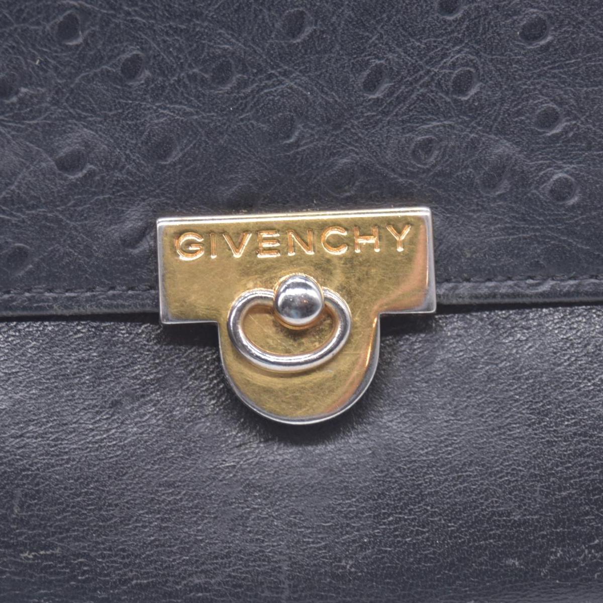 $590 Givenchy Black Ostrich-Effect Leather Clasp Wallet  CONSIGNMENT 10021039