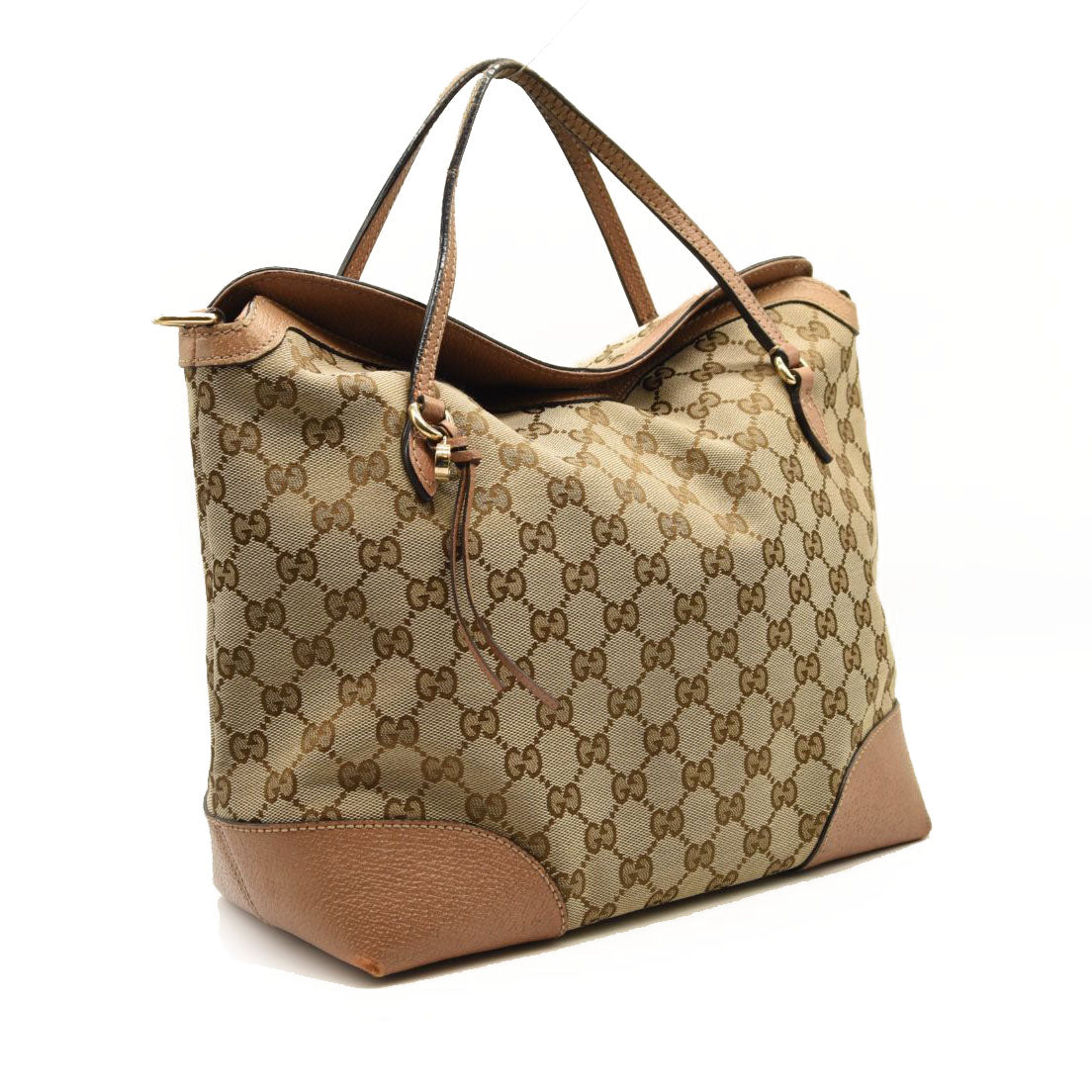 GUCCI Monogram Textured Calfskin Medium Bree Foldover Tote Beige Ebony Nocciola