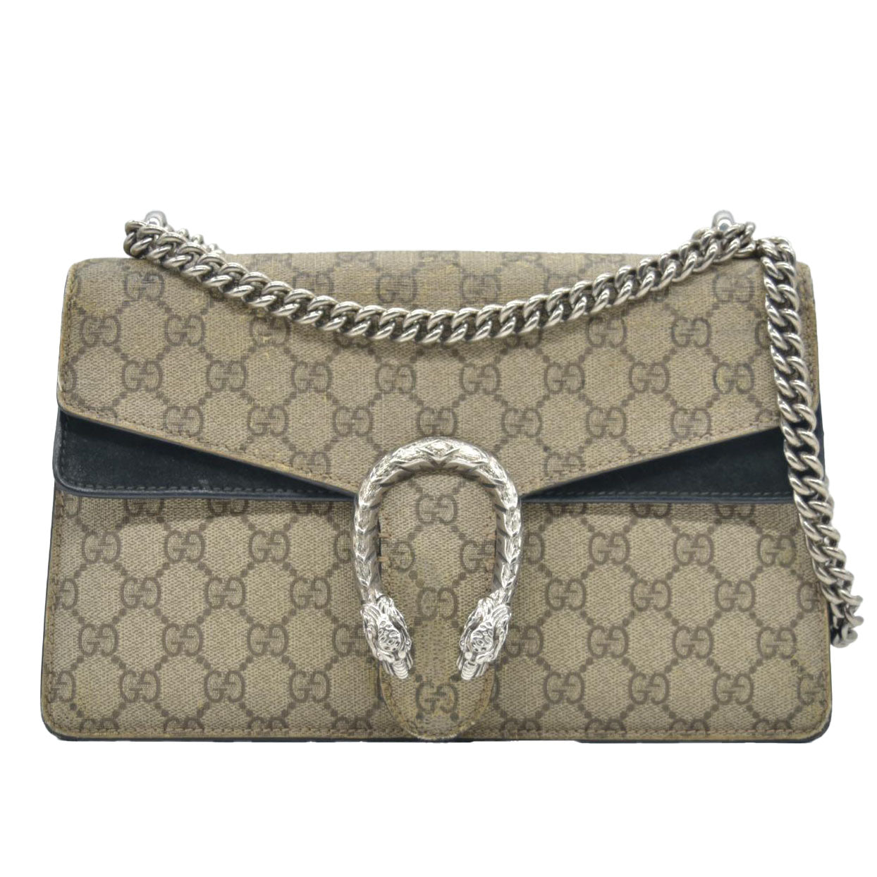 $3350 GUCCI GG Supreme Monogram Suede Small Dionysus Shoulder Bag Beige Black